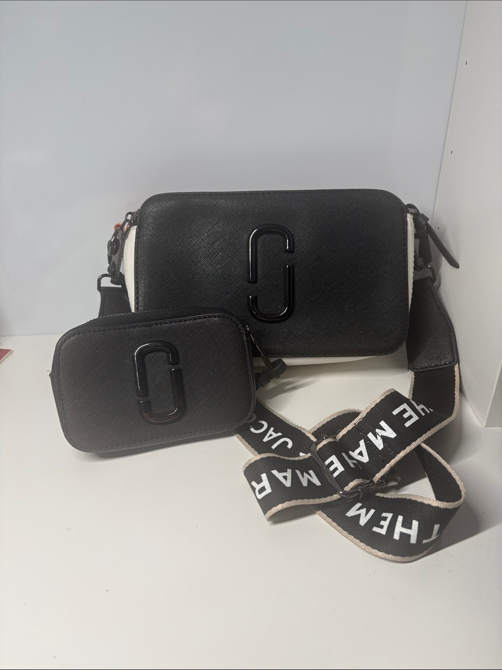 Marc Jacobs Black Double-Pouch Crossbody Bag with Logo Strap